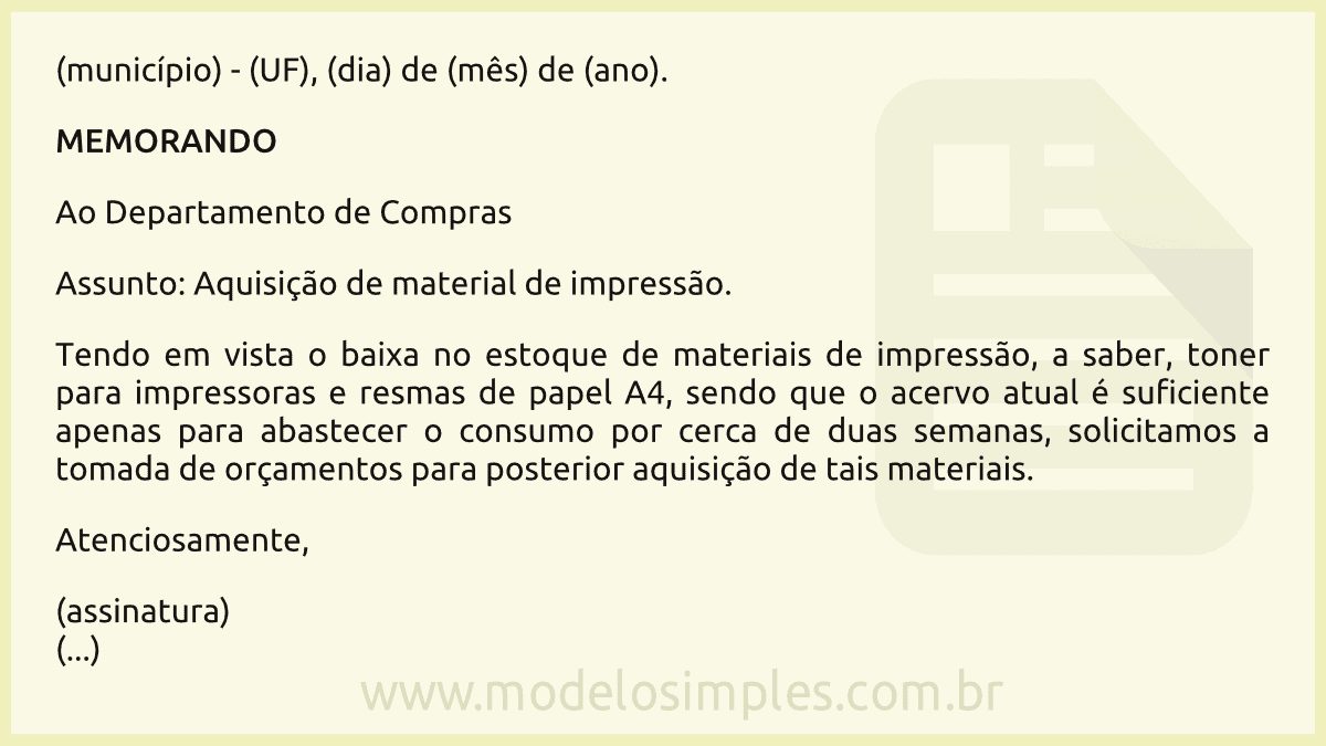 Exemplo De Memorando De Solicitação De Material Guia Completo Para ...