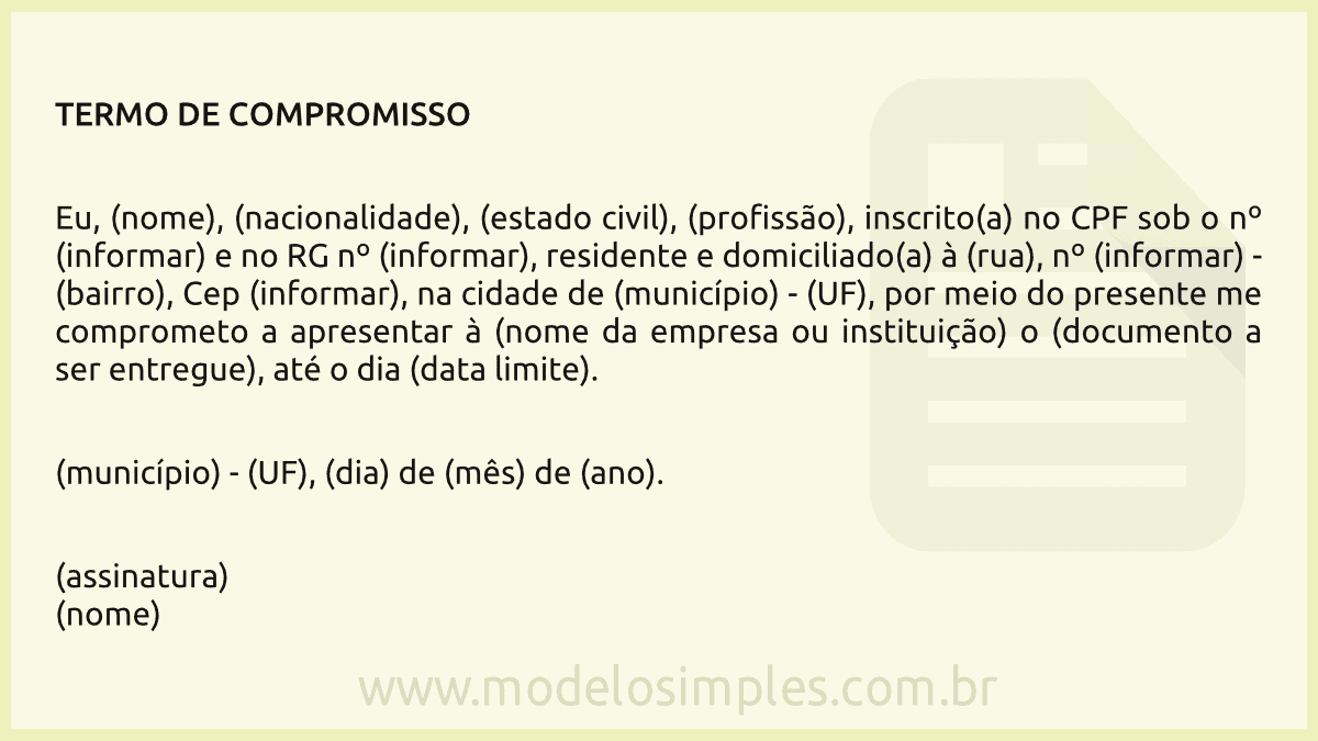 Termo De Compromisso Modelo Word