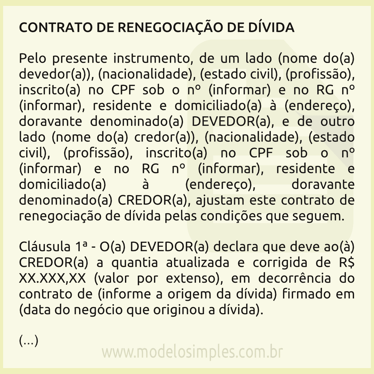 Exemplo De Contrato De Passando A Divida De Um Carro