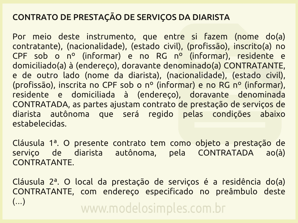 Modelo de Contrato de Diarista