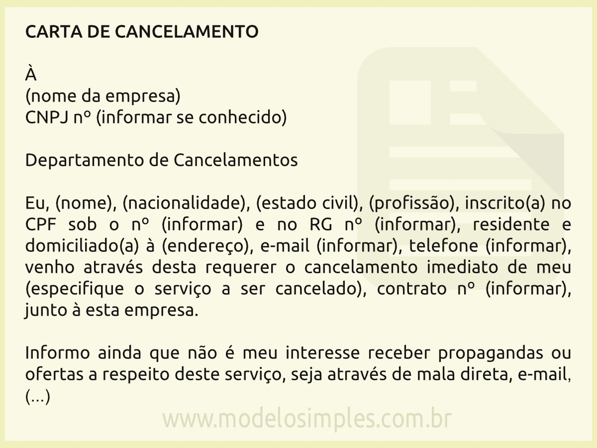Modelo Carta De Cancelamento De Contrato 8234
